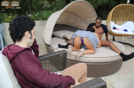 Brunette wife Keisha Grey does it all with black bull in front of hapless cuck