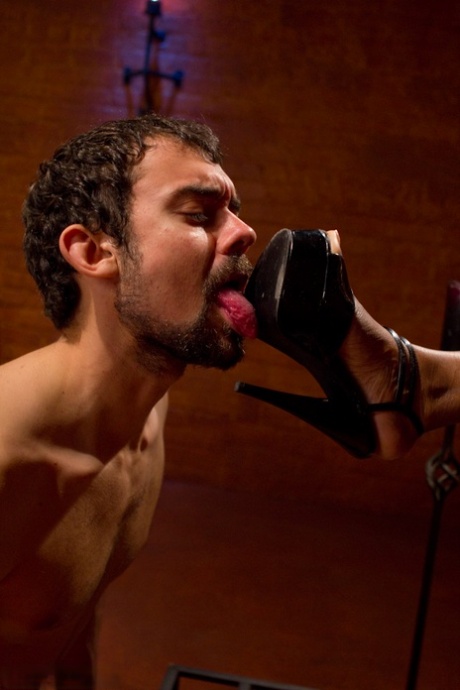 Ebony femdom Nyomi Banxxx whips her white slaveboy's dick & humiliates him