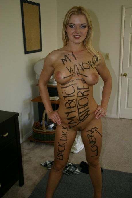 Blonde BBC slut tagged as a whore & fed black cock with cream for desert