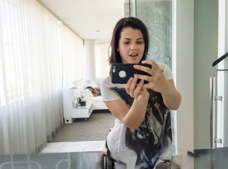 Black and white girls takes selfies during interracial lesbian sex