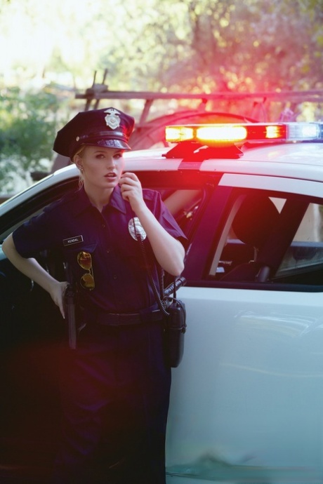 Sexy ebony teen Anya Ivy licking police officer Scarlett Sage's pussy outdors