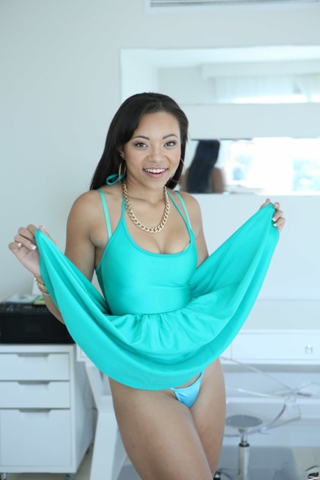 American ebony Adrian Maya dropping her dress and unveiling her muff