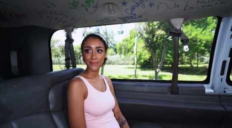 Ebony with big titties Ariana Aimes hikes her skirt up & gets rammed in a van