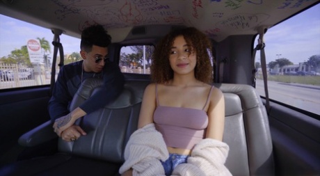 Curly haired Latina teen Mariah Banks getting pounded on the bus