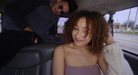 Curly haired Latina teen Mariah Banks getting pounded on the bus