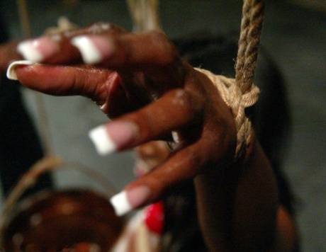 Bound & ball-gagged ebony MILF with big tits Jada Fire gets toyed to orgasm
