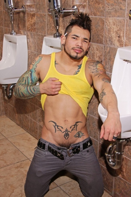 Black homosexuals and a hot tattooed Mexican pose naked in the toilet