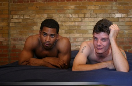 Handsome roommates Mike & Price posing naked together on the bed