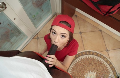 Petite teen Riley Mae gives a big black cock a wild ride after sucking it