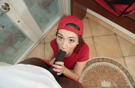 Petite teen Riley Mae gives a big black cock a wild ride after sucking it